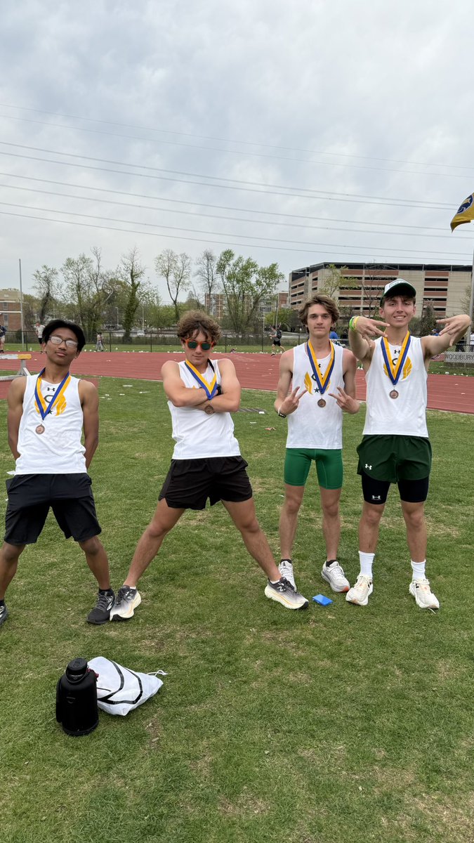 Big day at Woodbury Relays. Medals won by Shuttle Hurdles, 4x100, 4x200, 4x400, and 4x800. School record of 1:29.88 in the 4x200 and 3:21.90 in the 4x400. Both relays run by Stevo Niedbalski, Matt Niedbalski, Michael Pelosi, and Evan Libucki. 3 place team finish in Group 3!