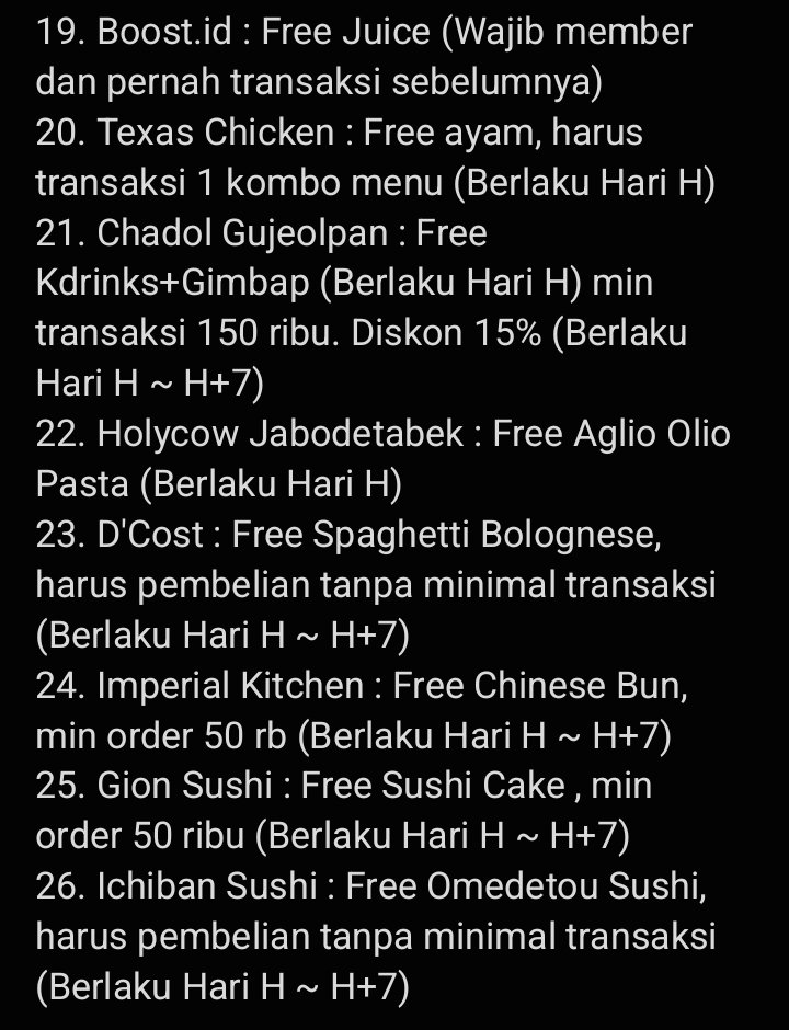 ichsanynr's tweet image. Just sharing, yang mau klaim birthday treats boleh dicoba cek list dibawah ini. Sumber : diri sendiri, review sosmed, IG tenant food