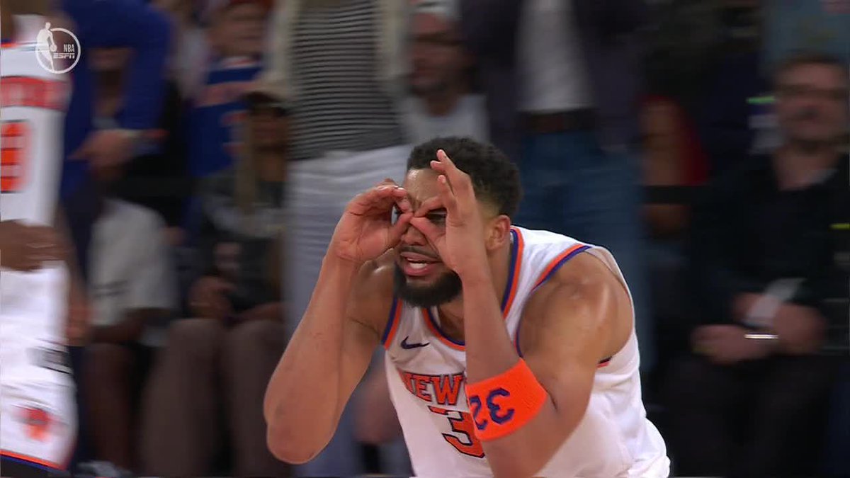 espn's tweet photo. KAT feeling good about the lead after the Knicks went on a 21-0 run 😂 https://t.co/Qk0Qjq5QkC