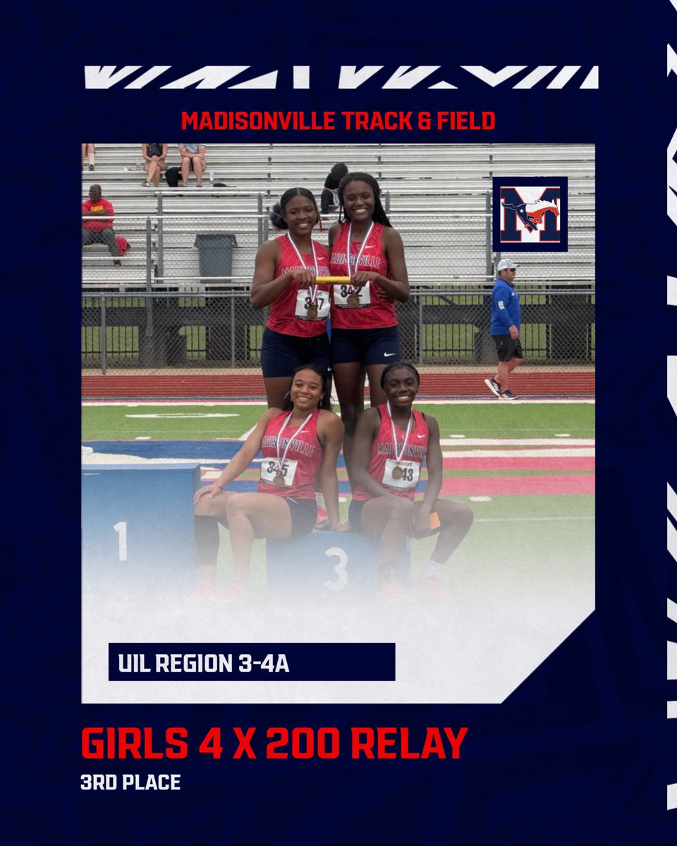 S/O to our Girls 4x200 on finishing 3rd today at the UIL Region 3-4A Regional Meet. 

<a href="/MCISDAthletics/">Madisonville Tx Athletics</a> <a href="/itzzme_cedajaa/">cedajaaa</a> <a href="/Coach_Nealey/">Tarsha Nealey</a> #MOE