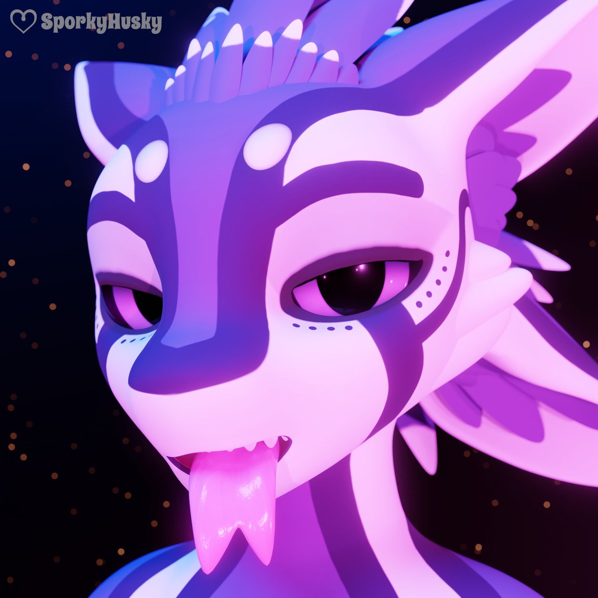 Wanted to try out some lighting/compositing stuff with a headshot of Nahyu and I think it turned out pretty neat.

#tongue #avali
