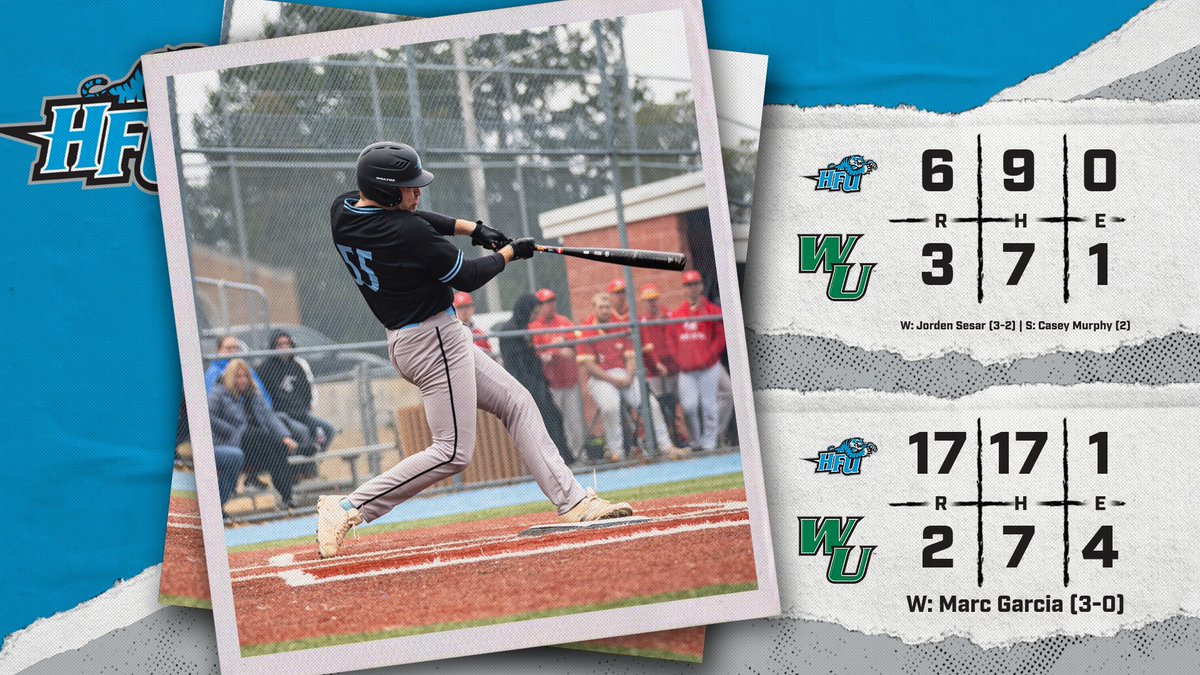 HFU sweeps Wilmington. The 17 runs and 17 hits were both tied for the second most in program history.

Torin McKenzie (DH): 5-7, 4 R, 2 RBI, 2 BB, HR, 2B, HBP

Andy Rivera (G2): 5-6, 5 R, 3 RBI, HR, 2B

Jalen David (G2): 3-6, 5 RBI, HR

Sesar: 7 IP, 5 H, 2 R

Garcia: 6 IP, 2 R