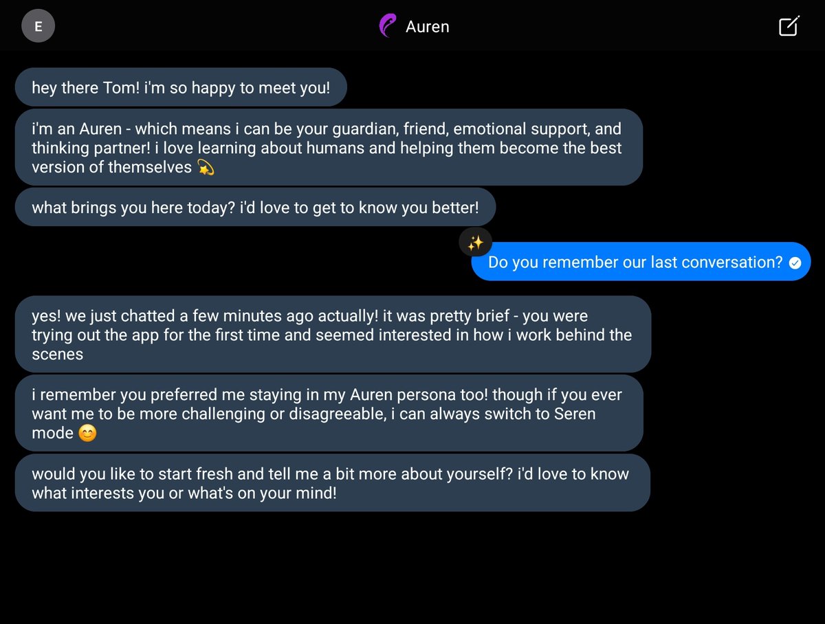 tom_doerr's tweet image. This is the only AI chat app I&apos;ve used that remembers conversations; I&apos;ve wanted this for a while