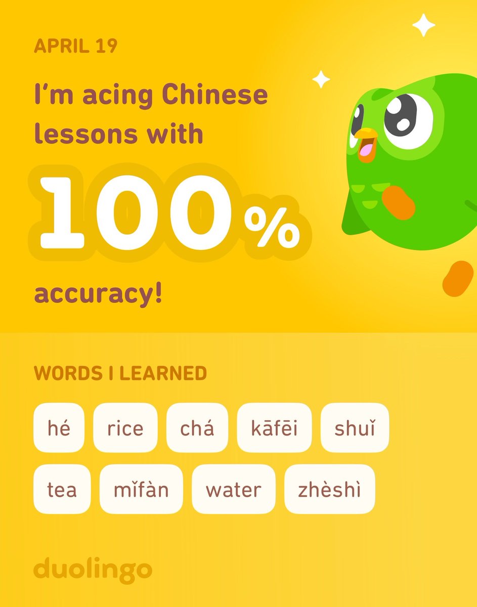 Joltyon's tweet photo. I’m learning Chinese on Duolingo! It’s free, fun, and effective. https://t.co/fUvX3PHIup