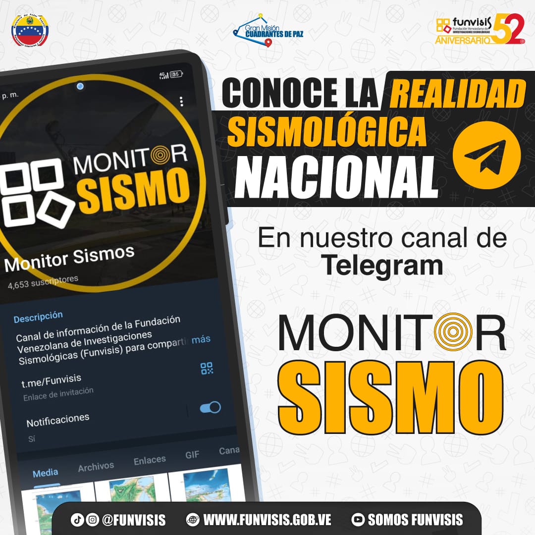 Únete a las miles de personas que siguen nuestro canal de Telegram y mantente bien informado de los terremotos registrados en nuestro territorio. 

#Telegram #RRSS #MonitorSismos #Funvisis #SomosFunvisis #CienciaQueSalvaVidas