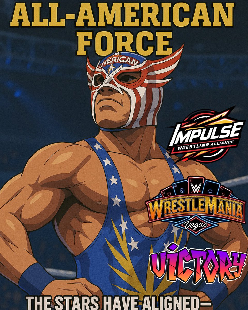 DominateImpulse's tweet photo. "Dripped in stars. Built from grit. 🇺🇸💪
El Grande Americano don’t run from the smoke—he brings the storm.
The mask. The muscle. The mission.
#ElGrandeAmericano #StarsAndStrikes #WrestleManiaWarrior #FightWithPride #ImpulseWrestling #AnimeChampAura" https://t.co/NH5IA86k9J