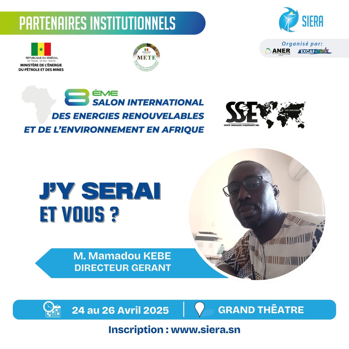 Siera2025's tweet photo. 🏗️ La SSE, sponsor majeur du #SIERA2025 !
Dirigée par M. Mamadou KEBE notre gérant, la SSE vous invite à découvrir ses projets et technologies innovantes sur son stand.
📅 24-26 avril 2025
📍 Grand Théâtre de Dakar
#SIERA2025 #SSE #Sénégal #Innovation https://t.co/yLy9ku3ALT