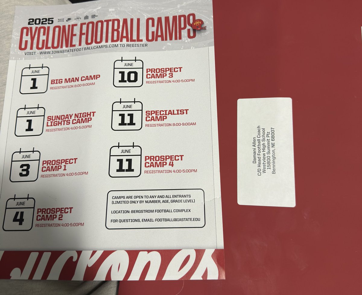 Thank you for the camp invite! <a href="/CycloneFB/">Iowa State Football</a>