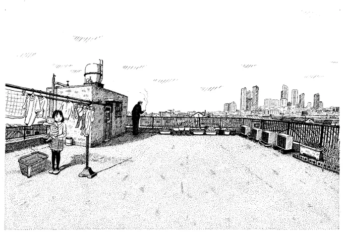 モノクロ線画。