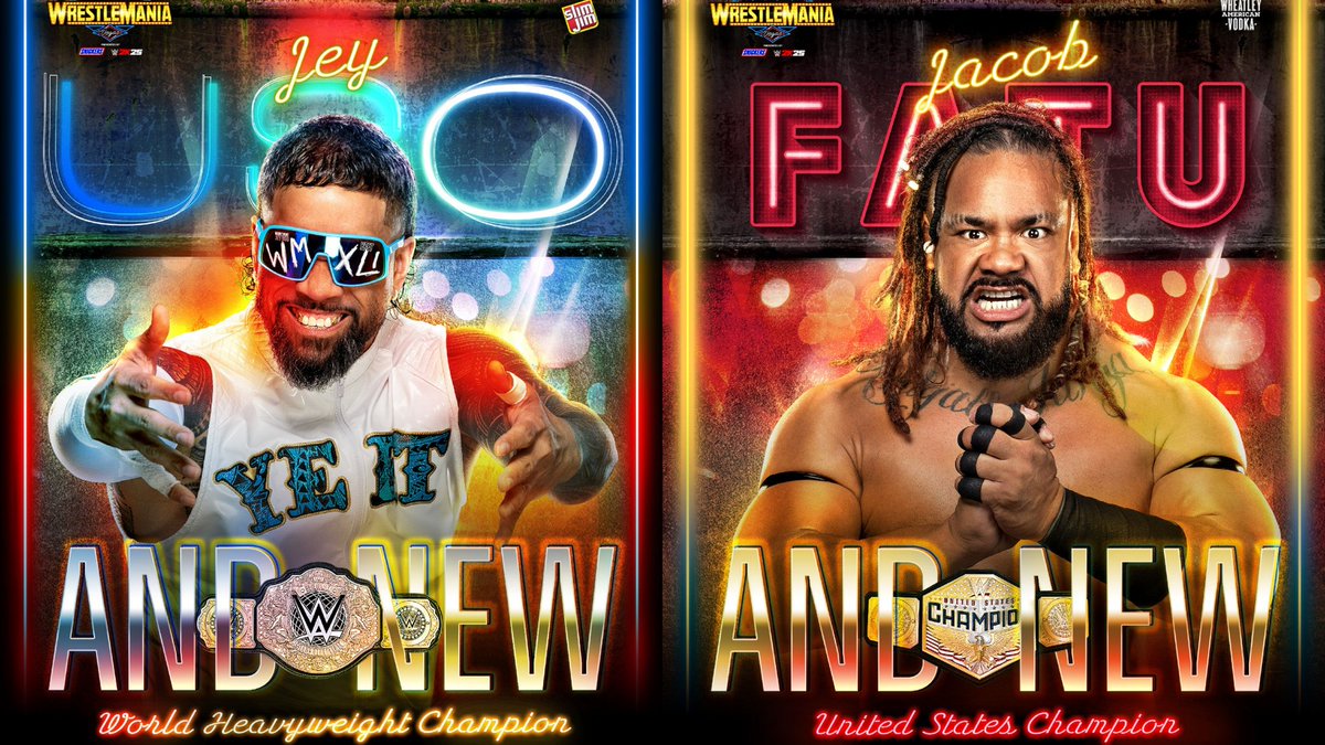 Jey Uso won the World Heavyweight Championship.
Jacob Fatu won the United States Championship.

Bloodline Ruling the Wrestlemania Day 1.
Roman Reigns to win the main event?

#WrestleMania