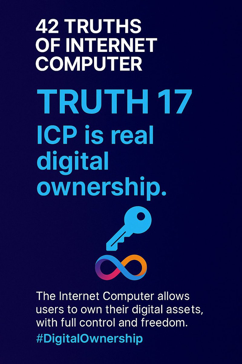 iPhelipeVR's tweet photo. 42 Truths of #InternetComputer
17. #ICP is real digital ownership.

The Internet Computer allows users to own their digital assets, with full control and freedom.

#DigitalOwnership https://t.co/IENHnzMcUT