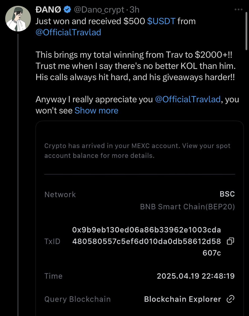 OfficialTravlad's tweet image. $400,000 given away!

I will send a random follower who comments below $1,000 to celebrate this milestone. 

Not your average “fake” guy, scroll my page, see images below. We keep it 💯.

Winner can choose $BTC $LINK $SOL $ETH $BNB or $KAS

Ends in 48hrs.