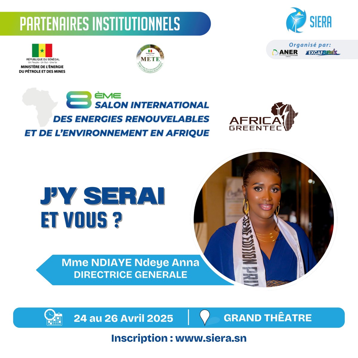 Siera2025's tweet photo. ⚡ @AfricaGreenTec rejoint le #SIERA2025 avec sa Directrice Générale Mme Ndeye A. NDIAYE !

Découvrez leurs solutions pour électrifier l'Afrique rurale : ☀️ Énergie solaire 🏡 Micro-grids intelligents 🌱 Impact communautaire
📅 24-26 Avril | Dakar 👉 Stand à visiter ! 
#JYSerai https://t.co/icv6YF5NSW