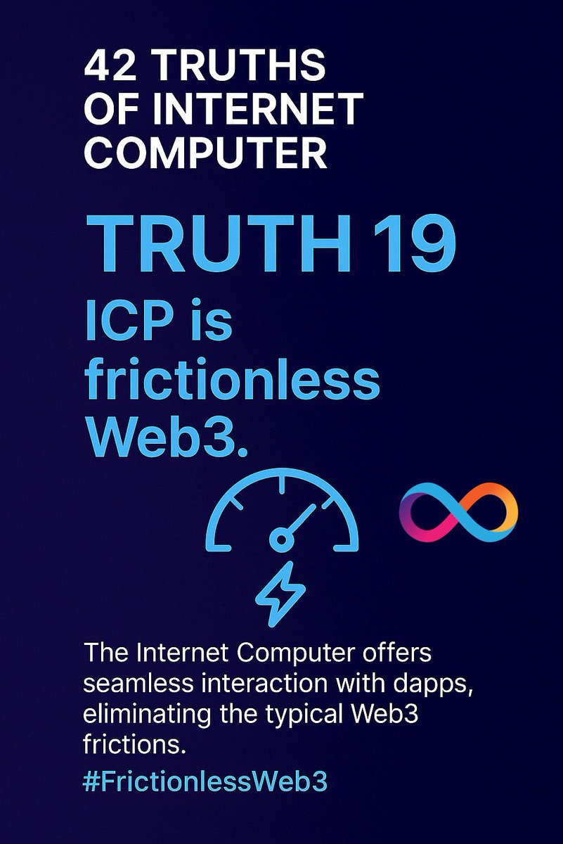 iPhelipeVR's tweet image. 42 Truths of #InternetComputer
19. #ICP is frictionless Web3.

The Internet Computer offers seamless interaction with dapps, eliminating the typical Web3 frictions.

#FrictionlessWeb3