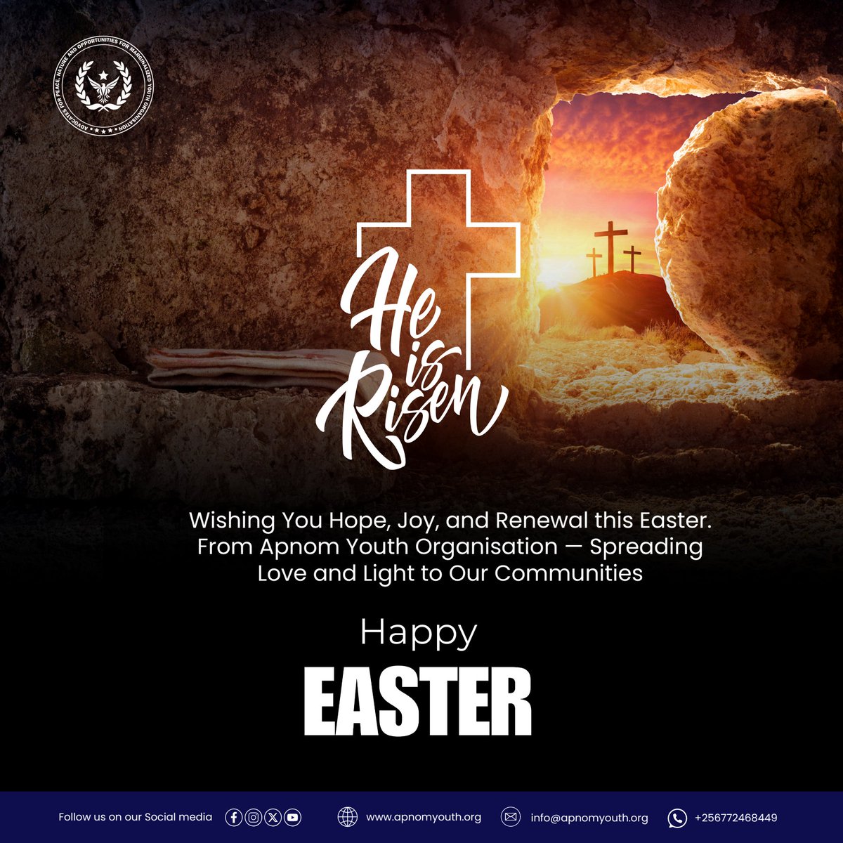 ApnomYouthOrg's tweet photo. He is Risen!
This Easter, we celebrate hope, love, and renewal.
From all of us at Apnom Youth Organisation — may your life be filled with light, purpose, and joy. https://t.co/1IL18Xu4LD