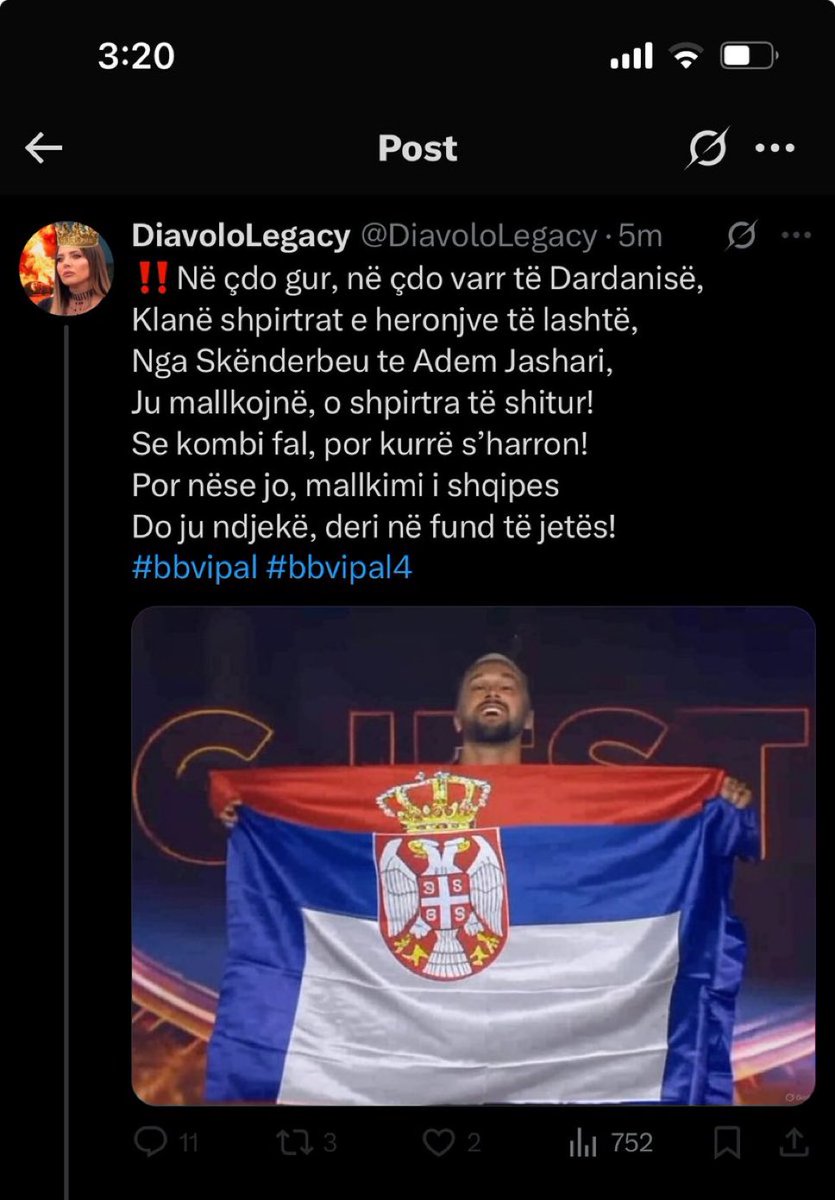 ckemikaramele's tweet photo. Hejjj Rita Ora nuk u gjyku kaq shume kur u dal me flamur te serbise ne sken sesa Gjesti qe u dal n’Shqipni me flamur te Kosoves. Nuk kam fjal pasha zotin bre ropt pidh ja qifsha ksaj kurve tkarit 
#bbvipal #bbvipal4 https://t.co/pBgC0xB4qu