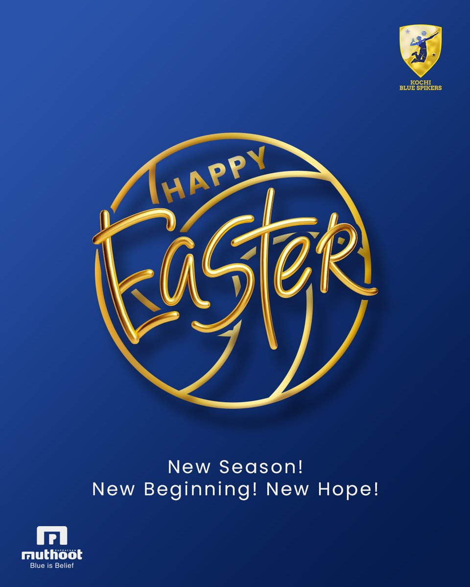 Wishing everyone a happy and joyful Easter! 
Let’s rise high with the season’s hope.

#Easter #festival #celebration #SpecialDay #KochiBlueSpikers #KochiKaraney #KBS #Bluerises #MuthootBlue #BlueIsBelief #Kochi #BlueNGold #Volleyball #VolleyLove #VolleyLife #AsliVolleyball