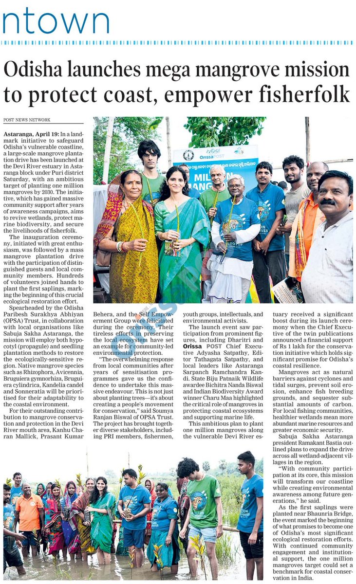 Proud to launch #1MillionMangroves in Odisha! Honored by Dharitri &amp; Orissapost CEO <a href="/AdyashaSatpath3/">Adyasha Satpathy</a>, Editor-in-Chief <a href="/SatpathyLive/">Tathagata Satpathy🌶️</a>, PRI members, fisherfolk &amp; youth joining hands. Let's revive wetlands, empower Fisherfolks &amp; Secure our coast by 2030. Join us!  #OdishaCoast 🌊🚣🏻‍♂️