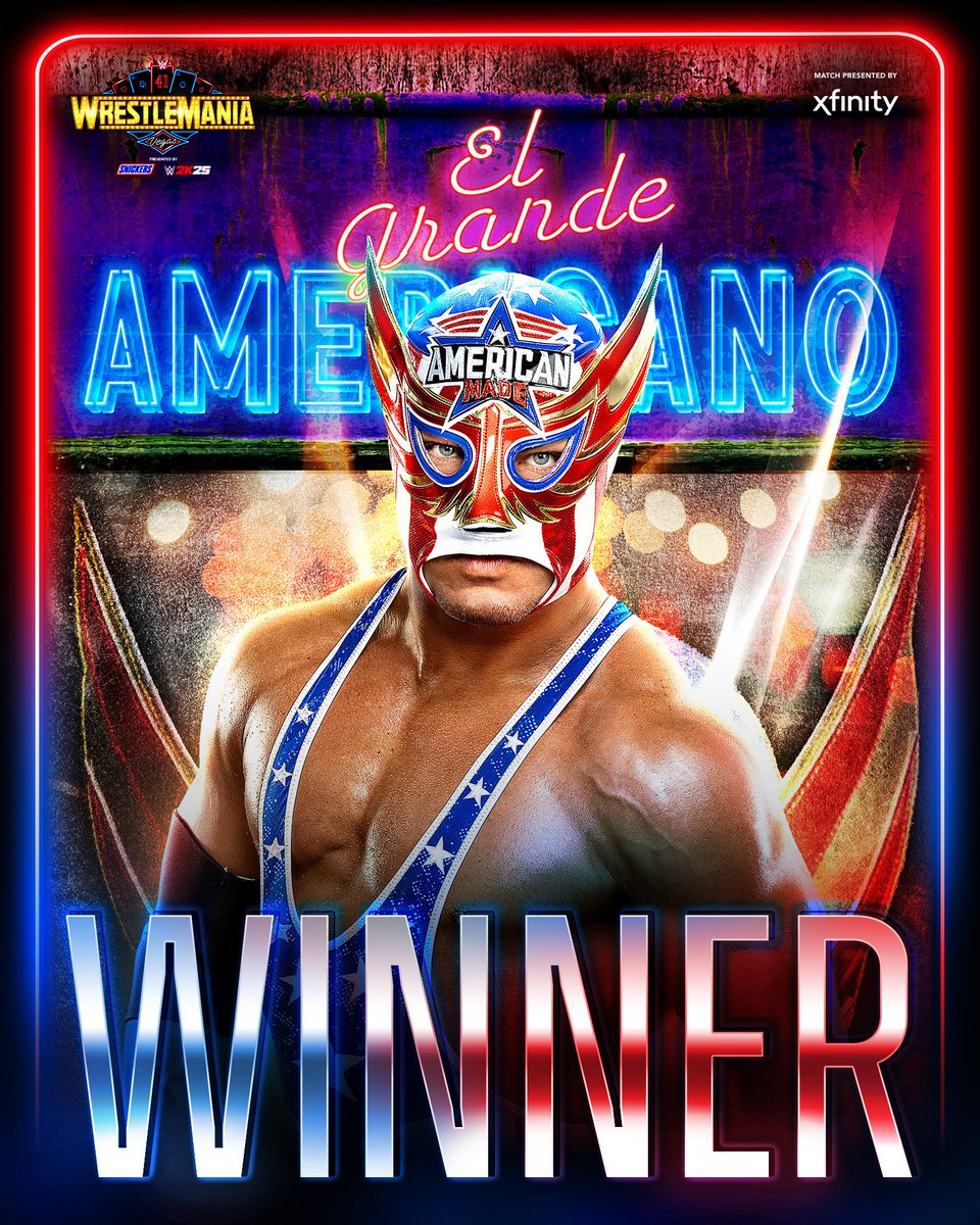 darkshadow443's tweet photo. @WWE 
EL GRANDE AMERICANO is victorious 

#WrestleMania 
#WrestleMania41 https://t.co/ru3YsdZMmQ