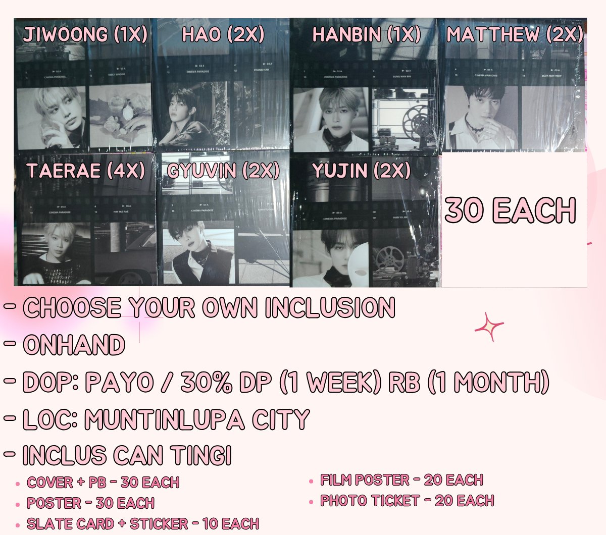 PeachyGyujin's tweet photo. wts lfb ph #PichiPeachySells

2 Years with ZB1 (1 day sale)

ZB1 Cinepara digipack (Choose your own inclus)

☆30 Each
☆30% DP 1 week RB 1 Month

zerobaseone unsealed hanbin jiwoong zhang hao matthew taerae ricky gyuvin gunwook yujin cinema paradise digipack poster ticket qs ic https://t.co/2IT1BTLSch