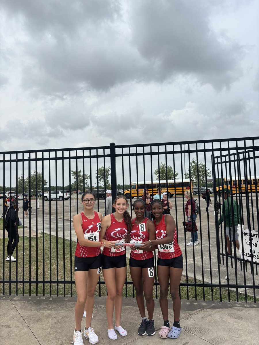 Congratulations to the Crosby Lady Cougars 4x400m Relay—Makaylen Windom, Katie Daniels, Abby Ellisor, and Mayte Tavarez—for placing 6th at Regionals and breaking their own school record with a blazing 3:56.91! These ladies don’t just pass the baton—they pass milestones!