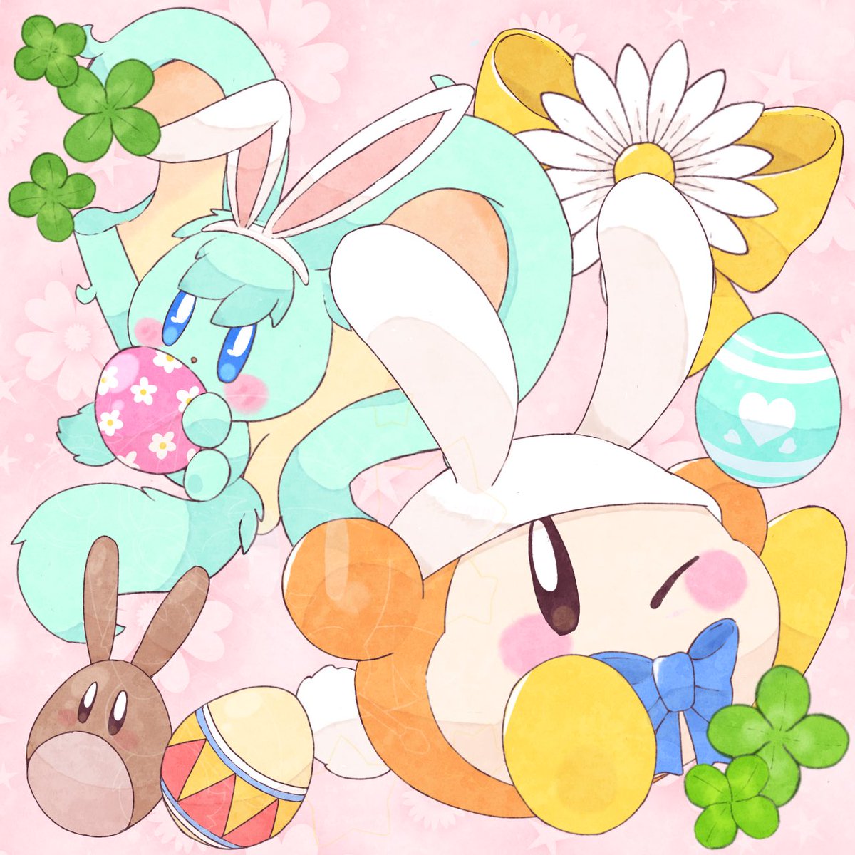 🌼🐰ハッピーイースター！🥚🍀 #kirbyfanart, image size:1200x1200