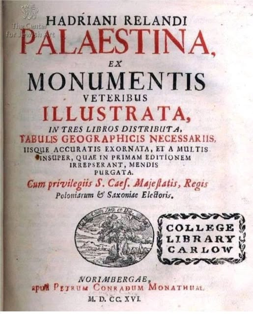 ImtiazMadmood's tweet photo. The book is written in Latin. In 1695. Describing Palestine. The author Adriani Relandi was a geographer, traveler, and philologist; he was fluent in several languages, including Arabic, Ancient Greek, and Hebrew. He mapped 2,500 settlements mentioned in the Bible. 

The results:
He first created the map of Palestine. He then designated every settlement mentioned in the Bible with its original name. 

acknowledged that the country's origins were
1) The country is mainly empty, abandoned, and sparsely populated, with the main population centers being Jerusalem, Akko, Tsfat, Jaffa, Tveria, and Gaza.

2) Most of the population is Jewish, almost everyone else is Christian, very few Muslims, mostly Bedouins. 

3) In Nazareth, approximately 700 people lived, all of whom were Christians. 

4) In Jerusalem, there are approximately 5,000 people, almost all of whom are Jewish. 

5) In 1695, it was widely known that the country's origin was Jewish. 

6) No settlement in Palestine has Arabic roots in its name.

7) Most settlements have Jewish originals, and in some cases, Greek or Roman, or Latin.  Apart from the city of Ramla, there is no Arab settlement that has an
original Arabic name. 

9) About 550 people lived in Gaza, half of them Jews and half Christians. 

The book completely refutes theories about "Palestinian traditions", "Palestinian people", and leaves almost no link between the land and the Arabs, who even stole the land's Latin name, Palestine, for themselves. 

Book by Adrian Reland
(1676-1718). Palestine
Eretz Israel