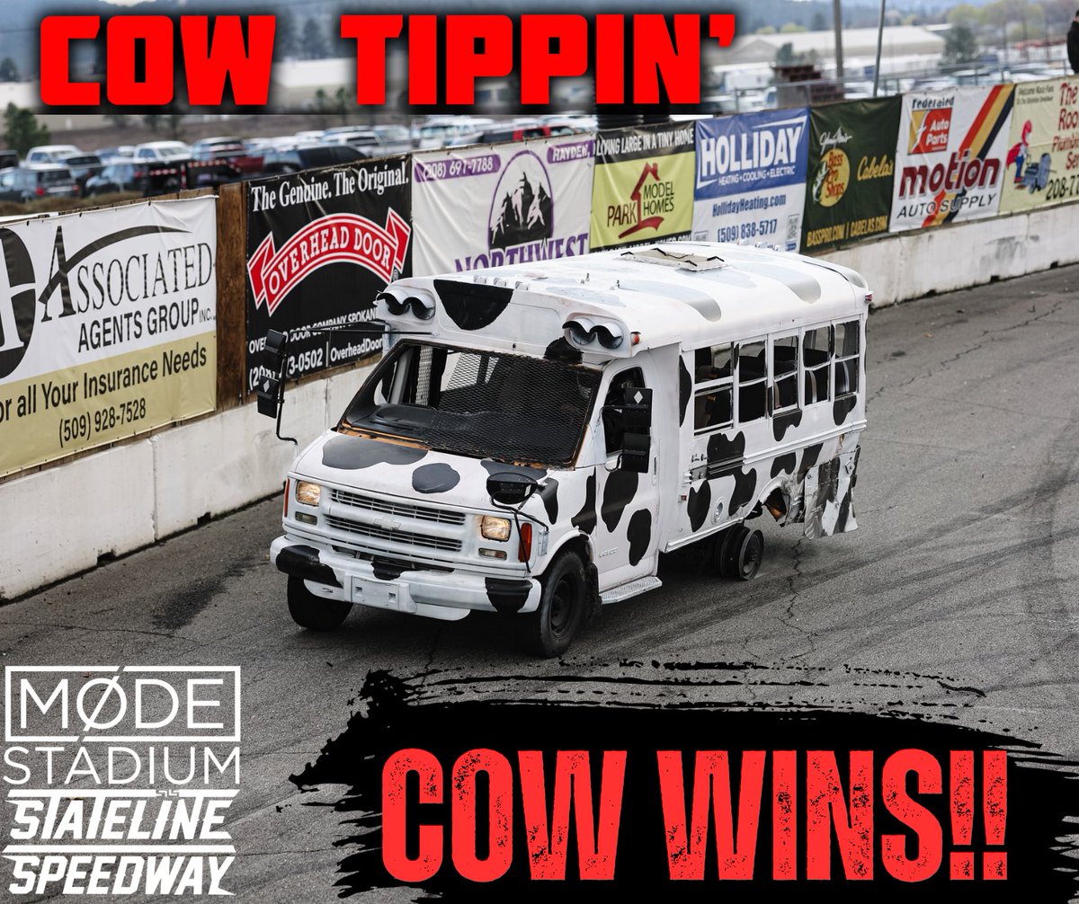 raceidaho's tweet image. And the COW WINS!! Cow Tippin’ gone crazy!! 

#statelinespeedway #postfalls #motorsports #racing #raceseason #WreckItLikeYouMeanIt #SendItOrBendIt Visit Post Falls