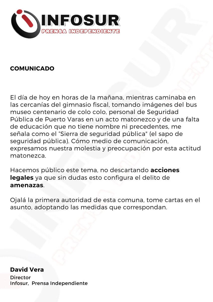 infosur_chile's tweet photo. ⭕️ #Comunicado #Infosur #PuertoVaras @Destacar @TomasGarate https://t.co/8W46xbK5ty