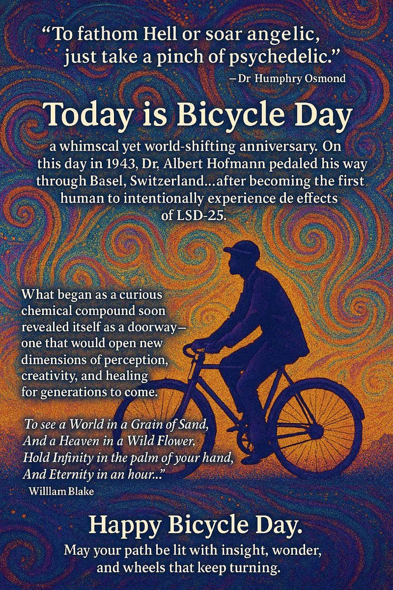 HypnoBreakthru's tweet photo. #BicycleDay #AlbertHofmann #Psychedelics #SacredMedicine #LSDDiscovery #PsychedelicHealing #PsychedelicIntegration #WilliamBlake #ConsciousnessExpansion #PsychedelicScience #PlantMedicinePath #VisionaryJourney #InnerAlchemy #HealingWithPsychedelics #MentalHealth https://t.co/SAsVhpgvUZ