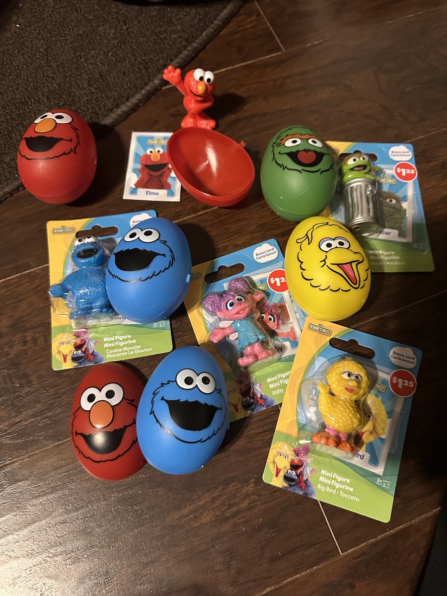 HRjulieb's tweet photo. Love my ⁦@DollarTree⁩ Easter find! They have Sesame Street Easter Eggs (package of 6) &amp; Sesame Street mini figures in the toy aisle. For my toddler, putting the mini figs in the Easter Eggs. She is going to be so excited! https://t.co/poEQ8FgotD
