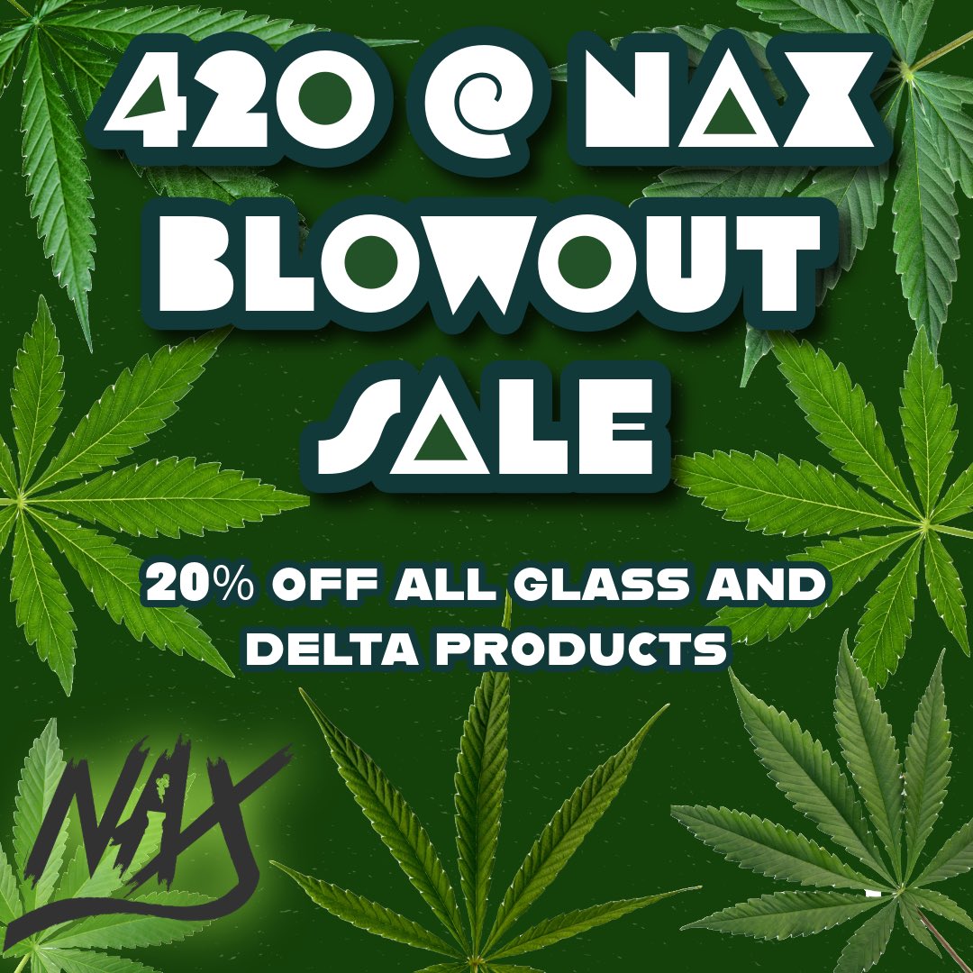🚨420 DEAL ALERT🚨
Our already low
prices drop even lower tomorrow for our favorite holiday 🤭don't miss out on 20% off all glass and delta products! This deal is valid the day of 4/20 only! Come on in and celebrate with us <a href="/naxsmokeshop/">Naxsmokeshop</a>