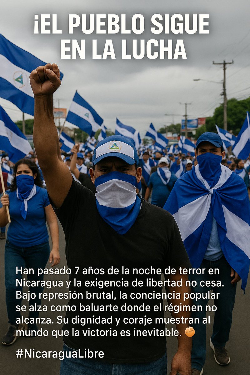 EzraCentroameri's tweet image. Llevamos 7 años de aquella noche de terror en Nicaragua y la esperanza no se rinde: la represión ha forjado una conciencia indomable que ni balas ni miedo logran silenciar. Es la venganza de la dignidad y la libertad se conquista, no se pide. ✊ #NicaraguaLibre #SOSNicaragua #MUD