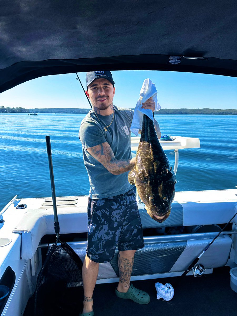 georgekambosos's tweet photo. Easter Sunday Just Casually Catching Some The Biggest Flatties In Australia On My Boat 🐊🎣 Just A Little Pumped 🤣 Happy Easter Everyone. #released #over90+ https://t.co/8pgn76wKpI