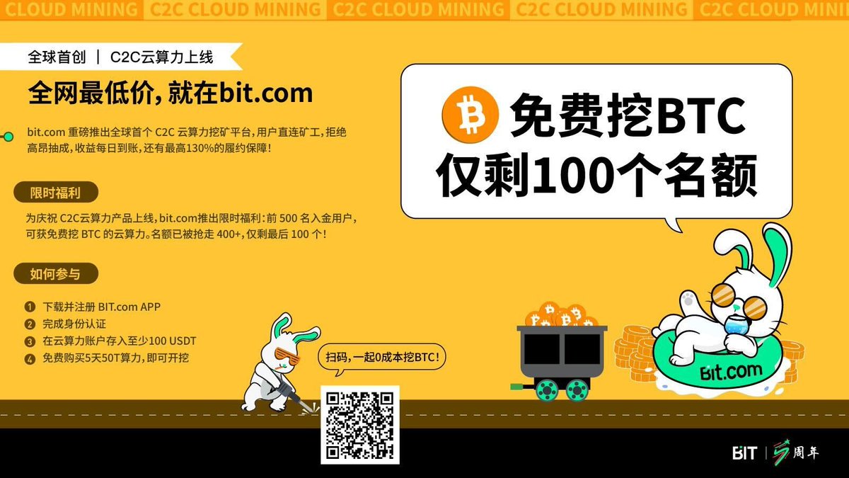 📣只剩100个名额！免费挖BTC 的机会，抢完就没了！ 💎https://t.co/gjLqRL1Isi 全球首创C2C 云算力挖矿上线💎  0抽成直连矿工，收益天天到账，130%履约保障