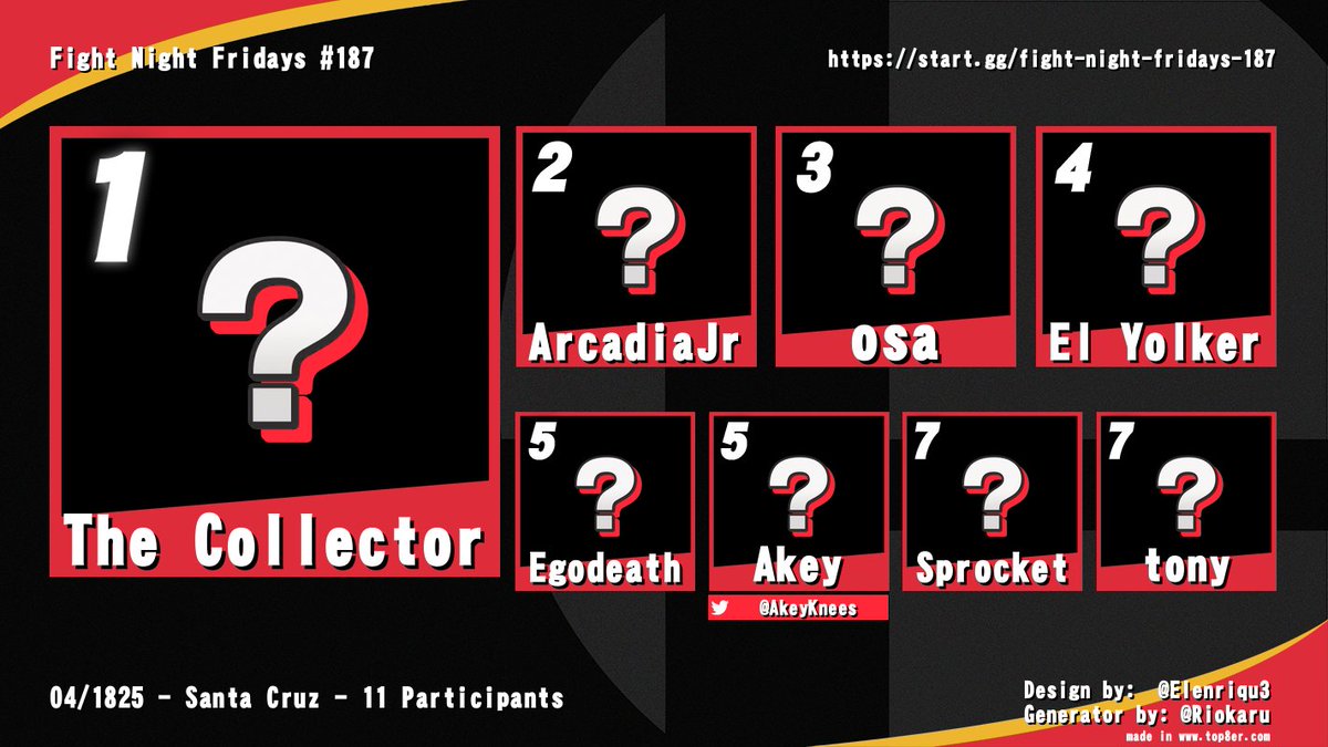 SantaCruzFGC's tweet photo. Fight Night Fridays #187 Top 8 Graphics https://t.co/80KWm0litt
