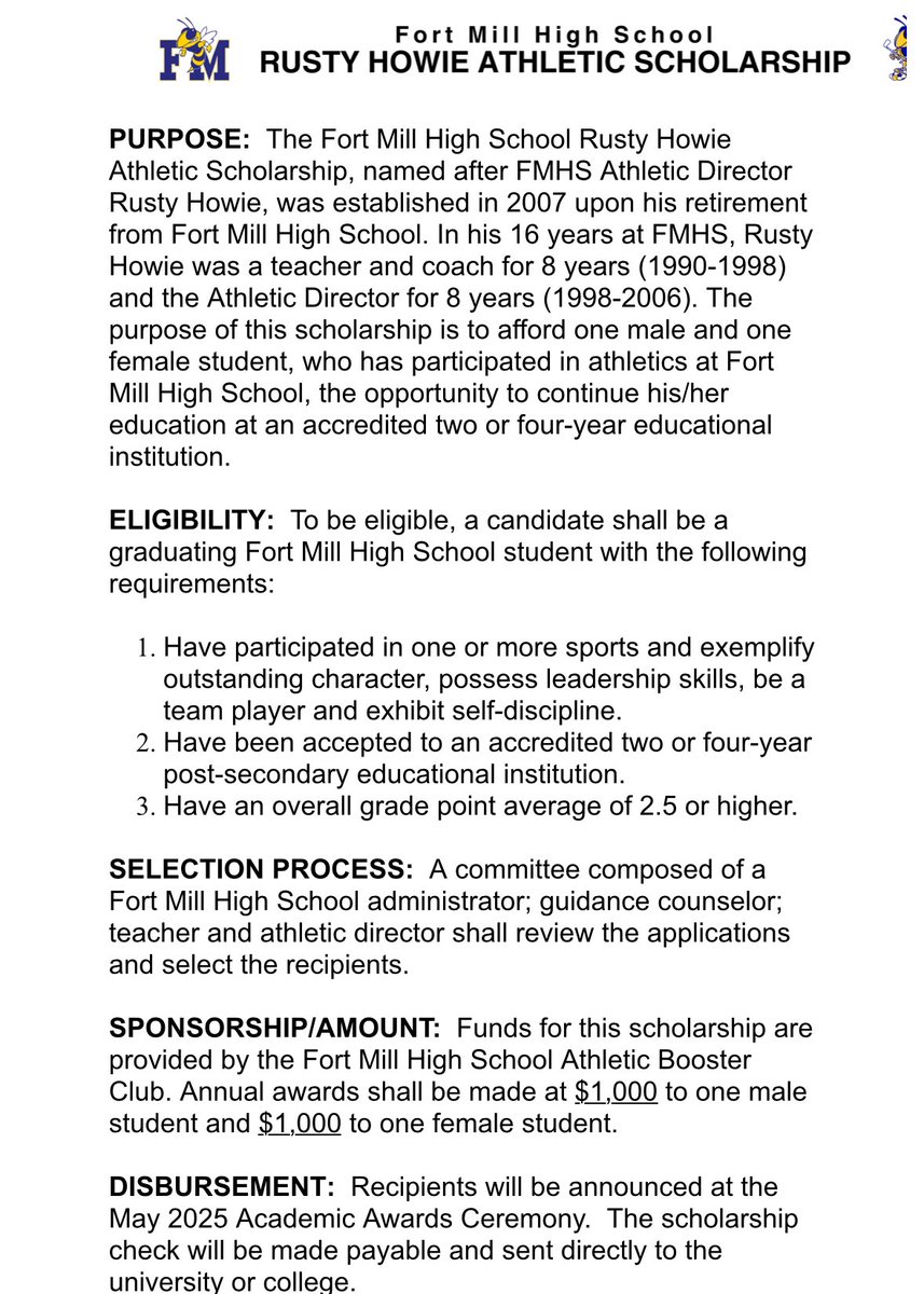 thefmyellowjacket🐝 (@fmyellowjacket) on Twitter photo Less than a week to apply! All athletes are eligible!
<a href="/FMYellowJackets/">Fort Mill High School Athletics</a>
<a href="/FMBroadcasting/">We Are Fort Mill Broadcasting - John Turner</a>
<a href="/FortMillJackets/">Fort Mill Jackets ABC</a>
docs.google.com/document/d/1Q8… Less than a week to apply! All athletes are eligible!
<a href="/FMYellowJackets/">Fort Mill High School Athletics</a>
<a href="/FMBroadcasting/">We Are Fort Mill Broadcasting - John Turner</a>
<a href="/FortMillJackets/">Fort Mill Jackets ABC</a>
docs.google.com/document/d/1Q8…