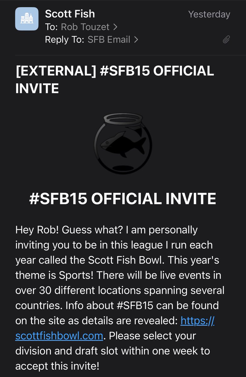 Rob Touzet (@y2zet) on Twitter photo I’ve heard of Christmas. I’ve even heard of Christmas in July. But as I prep for Easter, I wasn’t expecting Christmas to come!
Thanks again to the one & only <a href="/ScottFish24/">Scott Fish</a> There will be another donation coming from me to <a href="/FantasyCaresOrg/">Fantasy Cares #fantasycares</a>
But which division to choose? #SFB15 I’ve heard of Christmas. I’ve even heard of Christmas in July. But as I prep for Easter, I wasn’t expecting Christmas to come!
Thanks again to the one & only <a href="/ScottFish24/">Scott Fish</a> There will be another donation coming from me to <a href="/FantasyCaresOrg/">Fantasy Cares #fantasycares</a>
But which division to choose? #SFB15