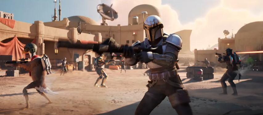 FigohFortnite's tweet photo. 🔥 NOVO POI + Primeira olhada na skin do NOVO Mandaloriano!
A colaboração Fortnite x Star Wars promete MUITO com visuais insanos e um novo local temático chegando no mapa! 👀
#Fortnite #StarWars #Mandalorian https://t.co/mMoUUgRJVo