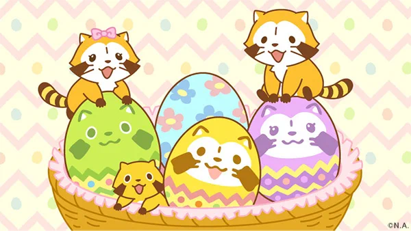今日は春のお祝い、イースターエッグカラフルな卵を見ると楽しくなるミャ(◆>∇<◆)#ラスカル #イースターエッグ 