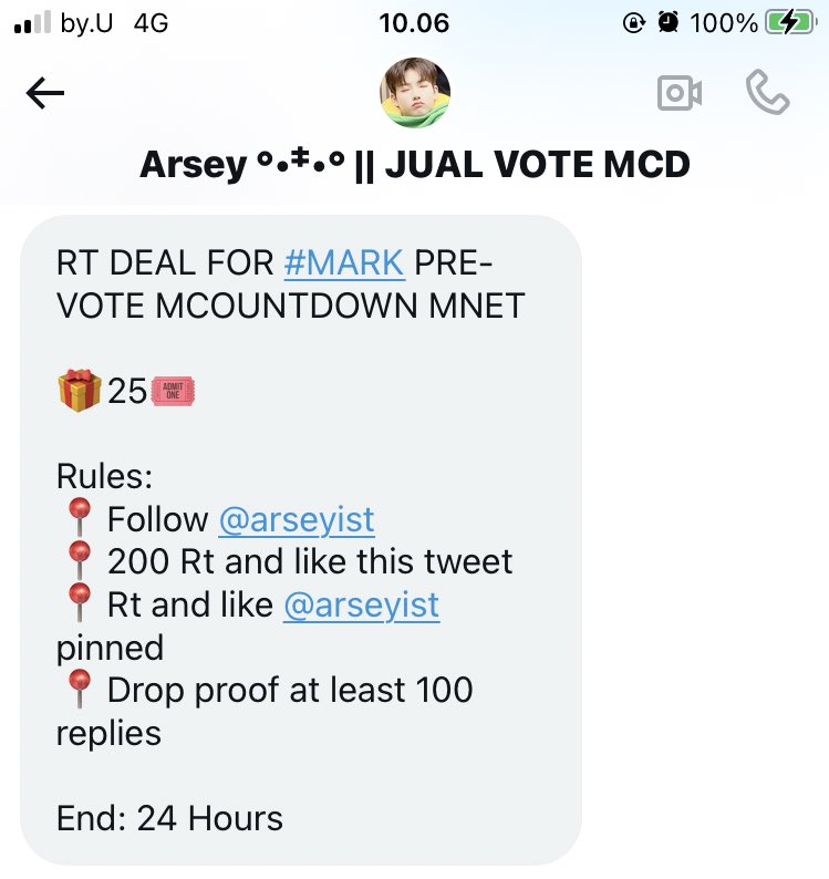 trulymarkie's tweet photo. RT DEAL FOR #MARK PRE-VOTE MCOUNTDOWN MNET  

🎁25🎟️

Rules: 
📍Follow @arseyist 
📍200 Rt and like this tweet 
📍Rt and like @arseyist pinned
📍Drop proof at least 100 replies

End: 24 Hours https://t.co/W4NKTc06uy