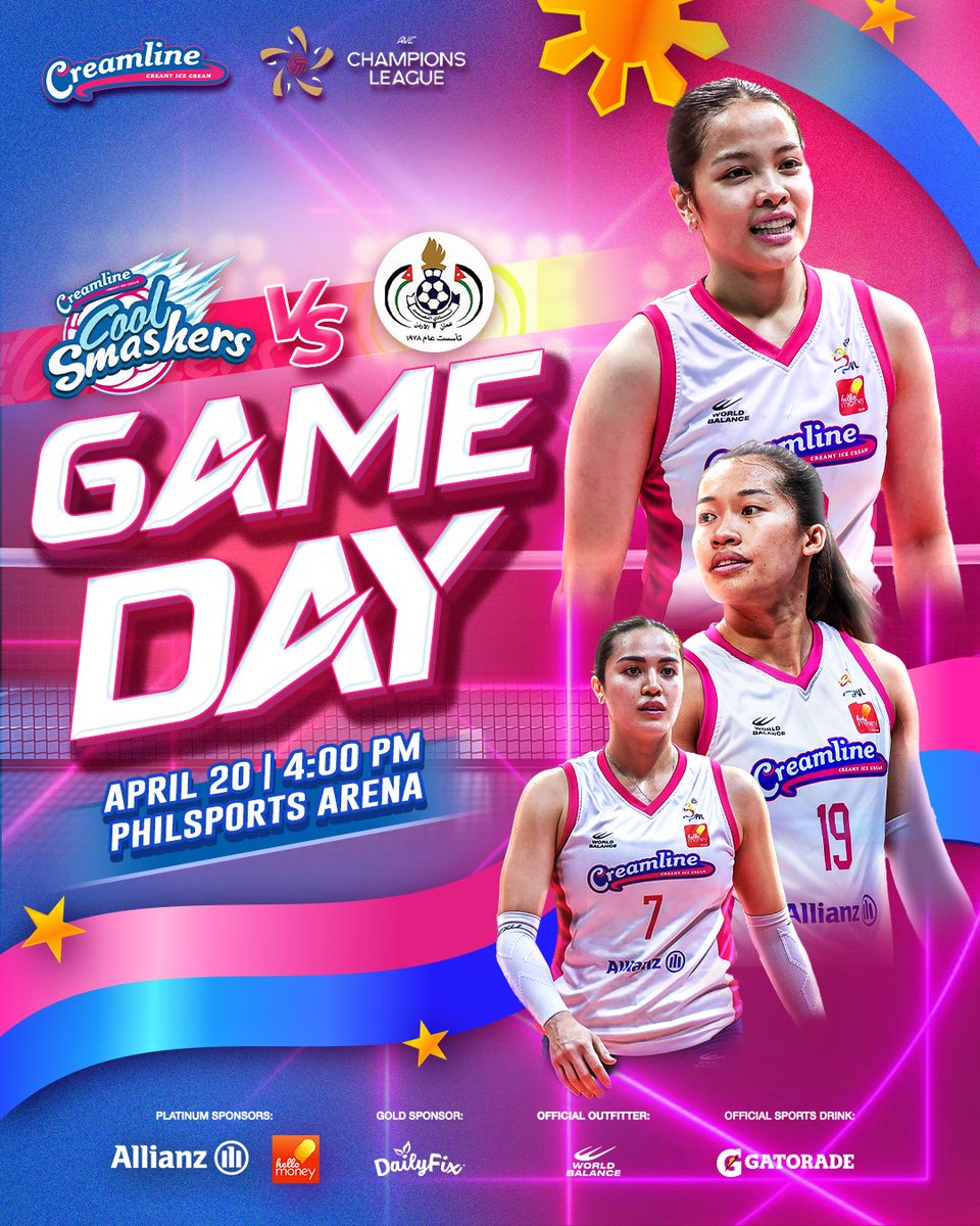 CoolSmashers's tweet photo. Isa na namang smashing good vibes ang aarangkada, mga ka-vibes! 💖 Handa na ba kayo sa paghaharap ng Creamline Cool Smashers vs Al Naser Club? 🤩🏐 

Bring out your pink power and cheer for our idols! Kita kits tayo sa Philsports Arena! 👊🏻

#CreamlineCreamyIceCream https://t.co/tJPybKSaNf