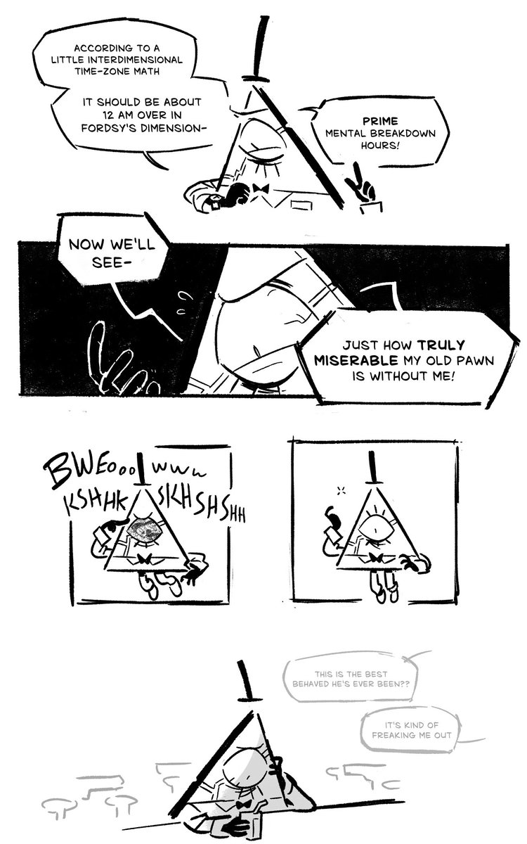 was thinking about the fact that bill can apparently see through the eyes of everyone he's possessed before on a whim... unfortunately he picked date night at mcgucket manor