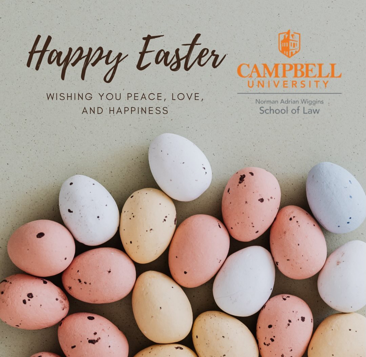 Wishing all of our #CampbellLaw students, faculty, staff and alumni a Happy Easter! We hope your day is filled with peace, love and happiness! Just a reminder, the law school building is closed today. Normal hours resume Monday! #HappyEaster2025 #HeIsRisen
