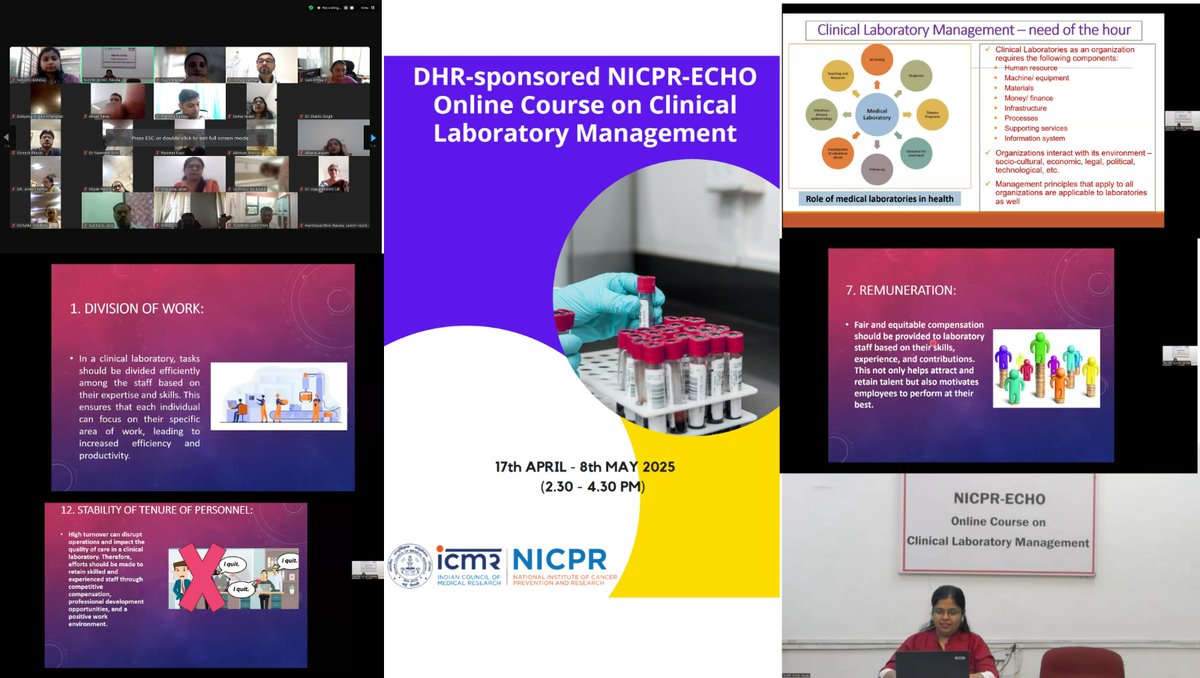 icmr_nicpr's tweet photo. 📢 ICMR-NICPR launched the DHR-funded Online Course on #Clinical #Laboratory #Management on 17th April. 

🧑🏻‍🔬🔬The course is being attended by more than 200 laboratory managers.  #clinlabmanagement #goodlabpractices https://t.co/YBJ8py9ZkI