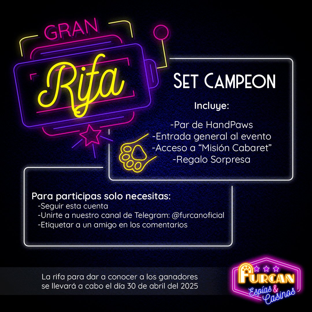🚨¡GANA UN SET POR SOLO COMPARTIR! 🚨
¡Así es! Participa en una rifa para ganar estos increíbles premios. Solo tienes que seguir estas sencillas instrucciones:
Seguir esta página ✔️
Unirse al canal de telegram  t.me/furcanoficial ✔️
Etiquetar un amigo en los comentarios ✔️