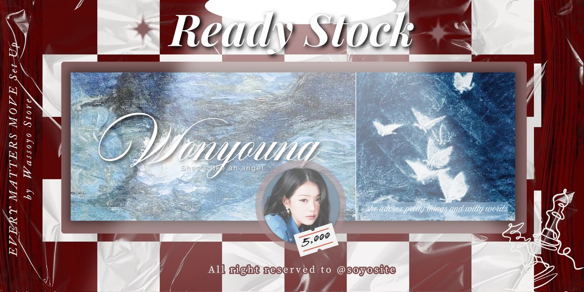 soyosite's tweet photo. Help for repost darl? Tencu! ♥︎

Our glancing girl Wonyoung makes her 
debut as the model for this ready 
stock layout! Grab yours at the listed 
price https://t.co/ccXGz78E1n⠀ — free retext included. 

Drop me a DM if you're interested ♡
♟️#zonauang #zonajajan https://t.co/LR0w2BbRR5