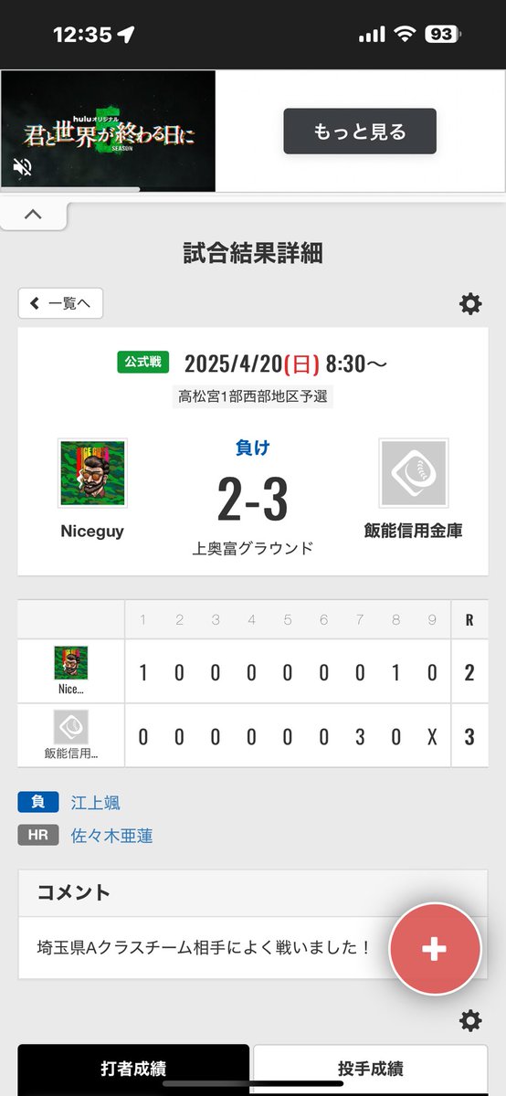 niceguy47511621's tweet photo. 試合報告

高松宮1部西部地区代表決戦戦

2ー3 負け

埼玉県Aクラス様の強豪チームに食らいつく事が出来ました

飯能信用金庫様対戦ありがとうございました🙇 https://t.co/7zvFExo3uM