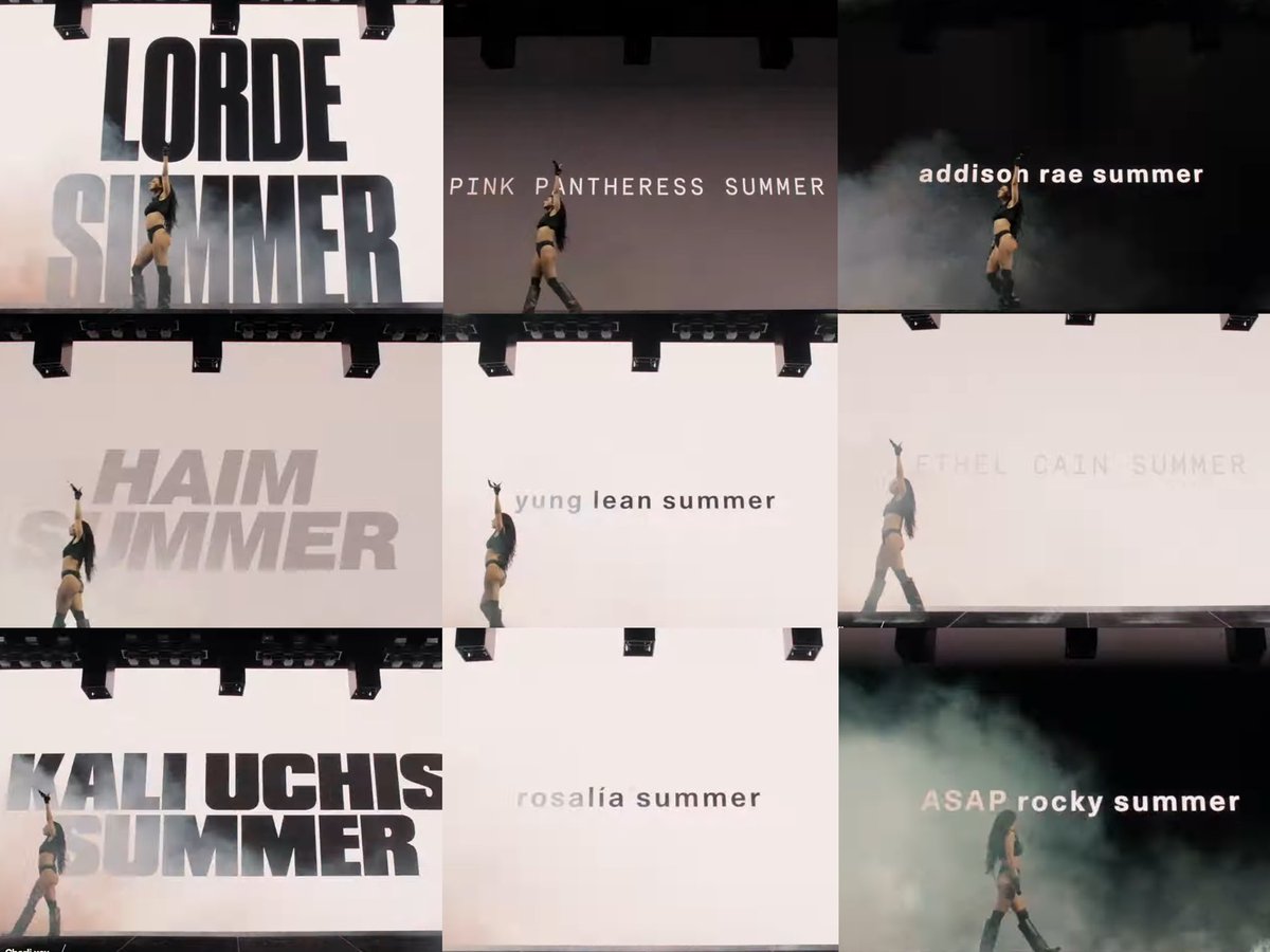 infocharlixcx's tweet image. LORDE SUMMER
PINKPANTHERESS SUMMER
ADDISON RAE SUMMER
HAIM SUMMER
YUNG LEAN SUMMER
ETHEL CAIN SUMMER
KALI UCHIS SUMMER
ROSALÍA SUMMER
ASAP ROCKY SUMMER
#BRATCHELLA