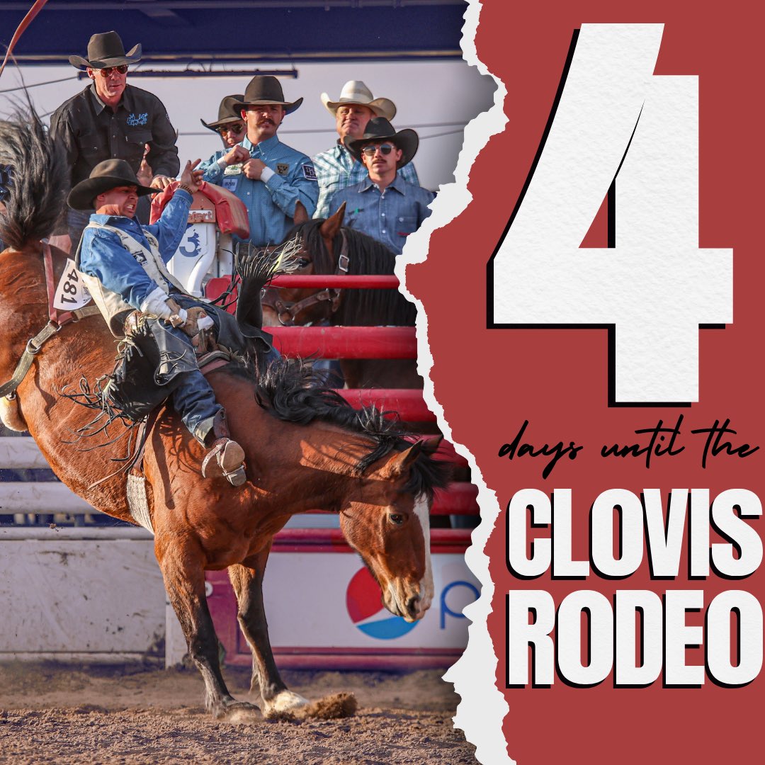 4 DAYS left! Get hyped for rodeo thrills, tasty eats, and unforgettable nights under the arena lights. 🌟 #ClovisRodeo #4DayLeft